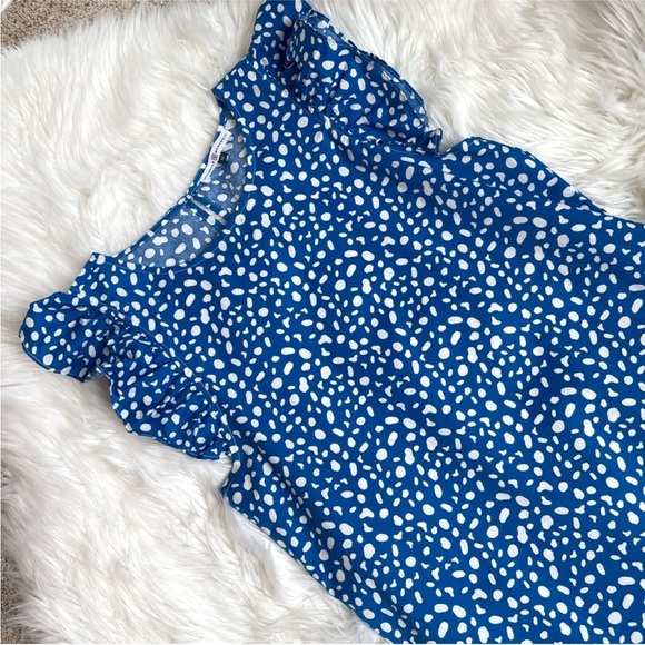 EUC Michelle McDowell Size Medium Women’s Blue and White Ruffle‎ Polka Dot Dress - Picture 5 of 13